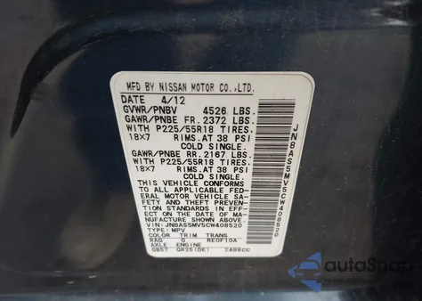 2012 Nissan Rogue Sv W/Sl Pkg z USA, uszkodzony, nr VIN JN8AS5MV5CW408520